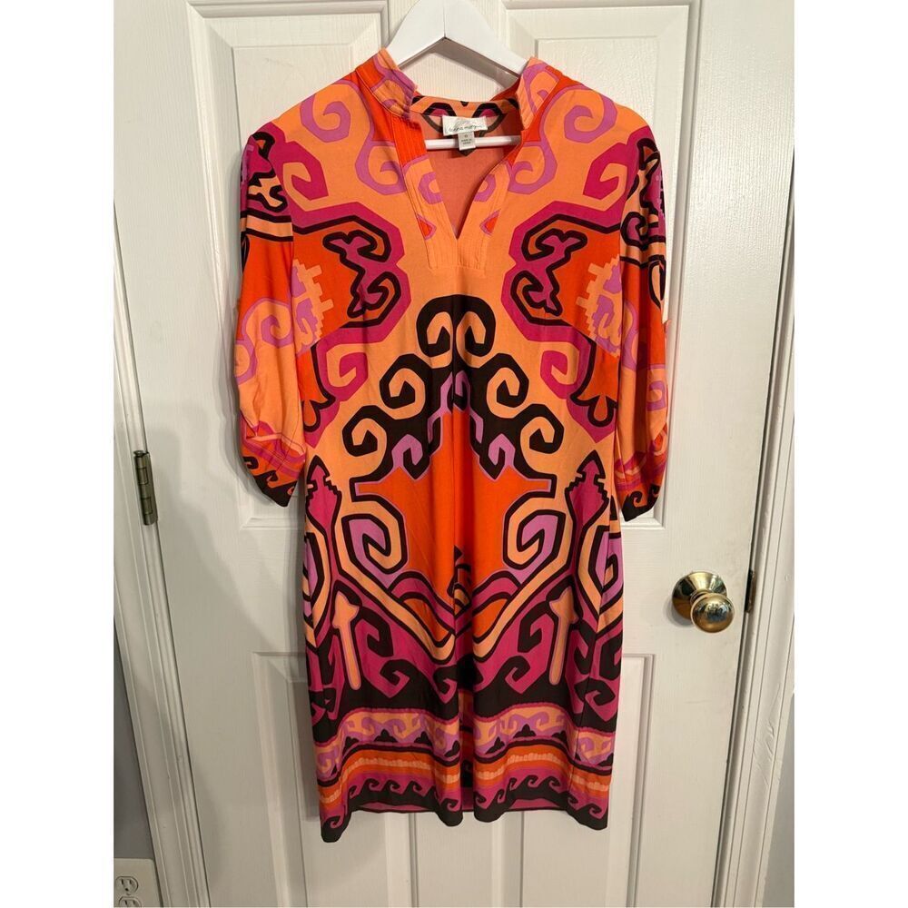 Donna Morgan Retro Orange & Pink Tunic Retro Dress sz 8 EUC